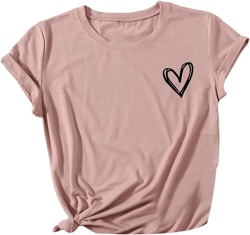 SweatyRocks Women's Heart Print T Shirts Summer Funny Short Sleeve Tops