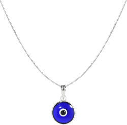 PICK YOUR CHARM - Blue Red or White Evil Eye Protection Charm Pendant on 20 Inch Silver Box Chain Necklace for Men & Women - Evil Eye Jewelry in 925 Sterling Silver