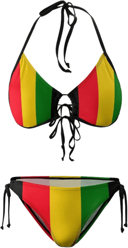 Jamaican Rasta Flag Green, Yellow and Red Women Two Piece Bikini Swimsuit Sling Halter Top Triangle Bottoms Set Sexy Bathing Suits