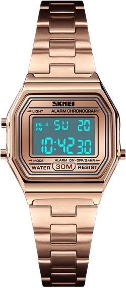 Gosasa Digital Watch Womens Thin Gold Stainless Steel Watch Backlight Timer Waterproof Alarm Clock LED Sports Watch