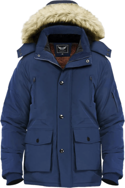 Men's Winter Thicken Coat Warm Faux Fur Lined Padded Puffer Parka Jacket with Removable Hood X-Large Navy