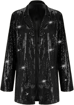 Women's Shiny Sequin Open Front Blazer Coat Lapel Long Sleeve Cardigan Jacket