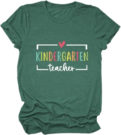 Kindergarten Teacher Shirt for Women Kindergarten Crew Tee Short Sleeve Kindergarten Team T-Shirt Teacher Shirt Vintage Green 3X-Large
