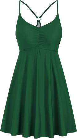 ZAFUL Swimsuit for Women Modest One Piece Swim Dress Tummy Control Bathing Suit Full Coverage Basic Adjustable Swimwear Green Medium