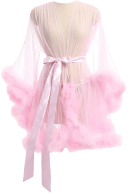 JINHANYU Robes for women,Sxy robes, Feather Robe Sexy Sheer Mesh Fur Bridal Illusion Boudoir Bathrobe Nightgown (Pink, Small-Medium)