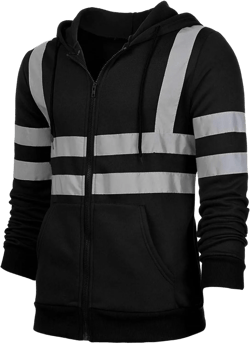 High Visibility Reflective Jackets for Men Hooded Ful Zip Up Work Coat Lightweight Windproof Safety Jackets X-Large B-black