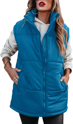 Danedvi Womens Sleeveless Puffer Vest Winter Zip Up Stand Collar Padded Coat Outerwear Vests with Pockets