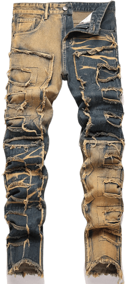 Men's Retro Distressed Color Blocking Slim Fit Denim Jeans