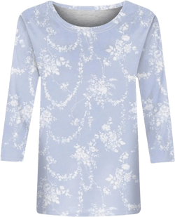3/4 Length Sleeve Womens Tops Fall Fashion 2025 T-Shirts Floral Crew Neck Basic Tee Fited Tunic Tops Blouse 13-blue XX-Large