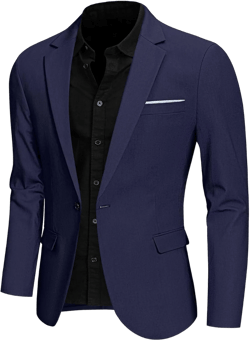 Hihawk One Button Men's Linen Blazer, Slim Fit Casual Suit Jacket, Daily Lightweight Sport Coat Large Deep Blue