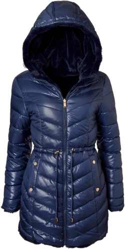Sportoli Womens Winter Coat Reversible Faux Fur Lined Quilted Puffer Jacket - Navy - 2X