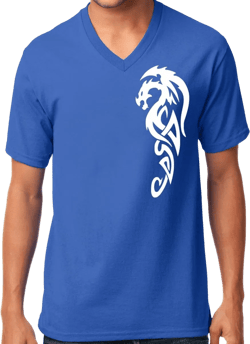 Men's Tribal Dragon Tattoo Design 100% Cotton V-Neck Yoga Tee Shirt 3X-Large Royal Blue