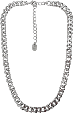 Time & Tru Time and Tru Women's Silver Tone Chunky Curb Chain Necklace 17" with Extender
