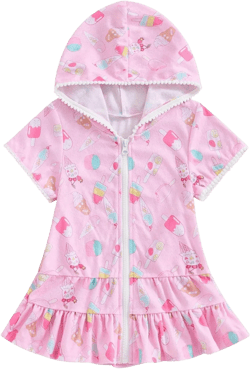 AIMAOMI Girls Hooded Zip Terry Coverups Swimsuit Kids Baby Girl Floral Print Short Sleeve Swim Cover-Up Swimwear with Pocket: Clothing, Shoes & Jewelry