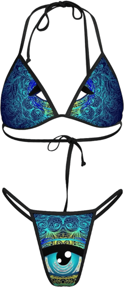 Cool Alien Psychedelic Eye Women's 2 Piece Bikini Set Halter Strap Swimsuit Sexy Bathing Suit with Thong Small Style