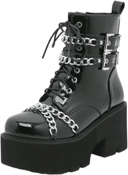 Amazon.com | mikarka Women's Chain Platform Boots Lace Up & Zipper Chunky Heel Black Combat Ankle Booties Fashion Studded Motorcycle Boots | Ankle & Bootie