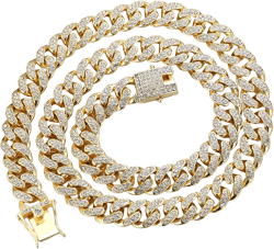 Gold Chain for Men Guys 14MM Wide Cuban Link Chain Silver Tone Iced Out Real White Gold Platinum Plated Bracelet Necklace Handset Diamonds Gift for Boyfriend Husband Gold Plated Necklace 30.0 Inches