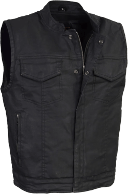 Milwaukee Leather Men’s Black Waxy Coated Denim Club Style Motorcycle Rider Vests 5X-Large Black