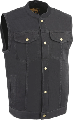 Men's SOA Denim Vest w/ 1 Inside Concealed Weapon Gun Pockets (Medium, Black Denim)