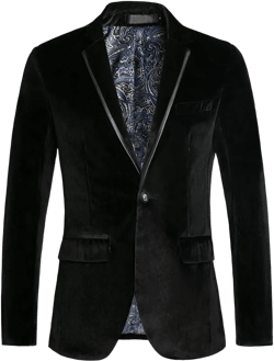 THWEI Mens Velvet Blazer Sport Coat Tuxedo Jacket for Prom Wedding Party Dinner Large Black