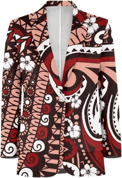 ENLACHIC Men's Casual Blazer Jackets Polynesian Floral Printed Long Sleeve Lapel One Button Business Suit Jacket Pink Red Polynesian Floral Large