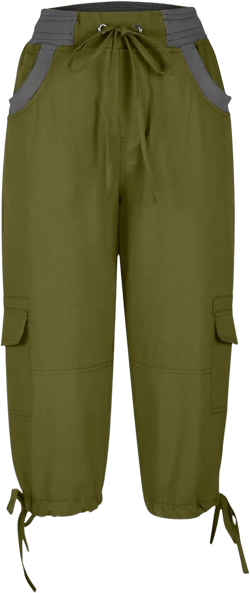 Summer Cargo Cropped Pants for Women Cargo Capris Hiking Pants Outdoor Trip Capris Casual Bermuda Shorts w Pockets Olive Green 3X-Large