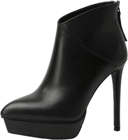 TinaCus Women's Genuine Leather Pointed Toe Platform Handmade Back Zip Stiletto High Heel Stylish Ankle Boots 9 Black