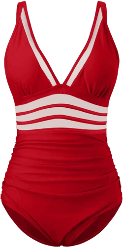 Womens Tummy Control Swimsuits One Piece Slimming Bathing Suits Cute Plus Size Color Block Tankini Swimwear Small A1-red