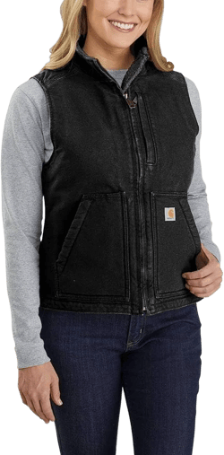 Carhartt Women's Relaxed Fit Washed Duck Sherpa-Lined Mock-Neck Vest at Amazon Women's Coats Shop