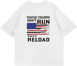 Men's Patriotic Round Neck T-Shirt with Summer Slogan and American Flag Print