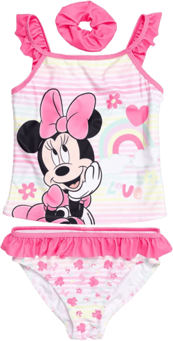 Disney Princess Minnie Mouse Frozen Tankini Top Bikini Bottom and Scrunchie 3 Piece Swimsuit Set Infant to Big Kid