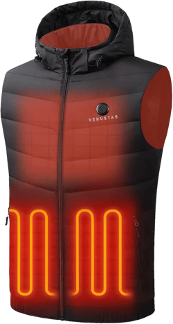 Venustas Men's heated Down Vest with battery pack 7.4V, Lightweight Electric Vest Battery Heated for Men with Detachable hood