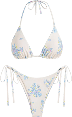 ZAFUL Bikini Sets for Women Halter Two Piece Swimsuit Ribbed High Cut Tie Side Thong Bathing Suit Sexy Padded Swimwear : Clothing, Shoes & Jewelry