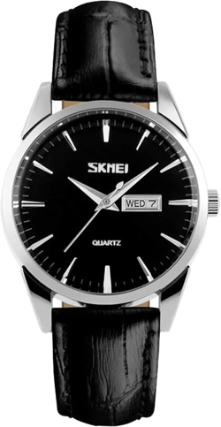 SKMEI Women's Watches for Ladies Female Black Leather Band Waterproof Fashion Casual Simple Dress Quartz Analog Day Date Calendar Business Light Wrist Watch Wife Girls Gifts Black strap*Silver case*Black Dial