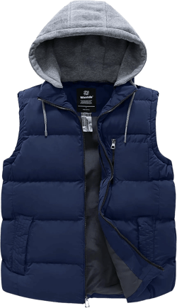 wantdo Men's Winter Vest Thick Padded Sleeveless Jacket Quilted Puffer Vest with Detachable Hood Medium Navy