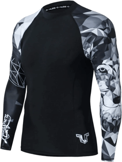 ADOREISM Quick-Dry Men's Long Sleeve Rash Guard UPF 50+ Compression Swim Shirt 3X-Large Wolf