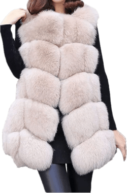 Lisa Colly Women's Winter Faux Fur Vest Coat Sleeveless Fluffy Jackets Outwears Small Beige