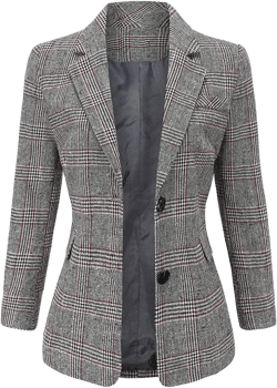 ebossy Women's Notch Lapel 2 Button Boyfriend Blazer Suit Houndstooth Plaid Jacket Coat at Amazon Women’s Clothing store