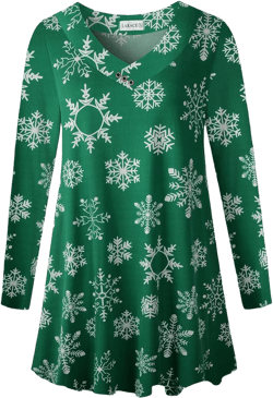 LARACE Women Plus Size Tunic Tops Long Sleeve V Neck Blouse Loose Swing Basic Flowy T Shirt for Leggings Flower94_christmas 3X