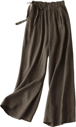 Women's Solid Color Elastic Waist Cotton Linen Wide Leg Pants Summer Lace Up Mosquito Proof Casual Pants