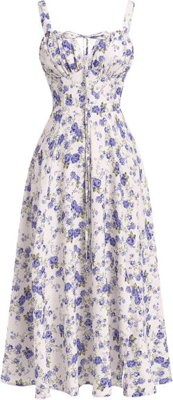 Women Floral Corset Dress Summer Dress 2024 Boho Flowy Slit Lace Up Midi Dresses Going Out A Line Casual Sundress Large Blue Green