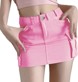 Women's Low Waist Cargo Skirt Button Mini Cargo Denim Skirt with Pocket Small Pink