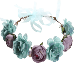 Flower Crown Headband Rose Wreath Garland Hair Bands Floral Wedding Bridal Hair Hoop Women Ladies Leaf Ribbon Party Decoration Headdress Headwear Christmas Handmade Headpiece Hair Accessories Blue Blue Tone