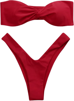 HHmei Women Swimwear Bandeau Twist Front Thong Bikini Swimsuit Strapless Bathing Suit16 Small Red