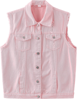 Womens Cute Sleeveless Distressed Slim Fit Denim Jean Crop Jacket Vest Medium Pink