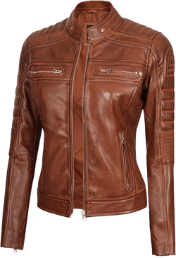 fjackets Real Leather Jacket Women - Cafe Racer Biker Motorcycle Brown Leather Jacket Womens (N2) Disc | [1316135] Austin Cognac, XL at Amazon Women's Coats Shop