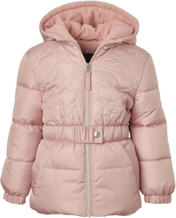 Pink Platinum Big Girl Heart Quilt Puffer Jacket with Belt Detail, Blush, 14-16