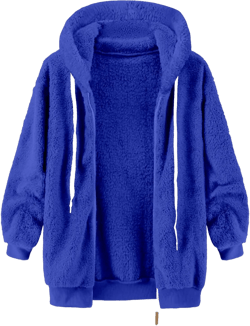 Winter Coats for Women 2024 Trendy Fuzzy Fleece Zip Up Hooded Jackets Lightweight Fluffy Sherpa Outerwear, Large 5X-Large Plain Color -02-blue