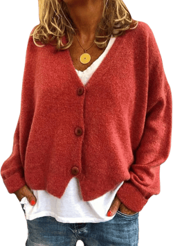 CHARTOU Women's Lightweight Button Down Knit Cardigan Sweater Jacket Knitwear X-Large Red
