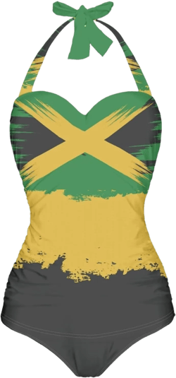 Yuuxorilu Women Tummy Control Swimwear Halter One Piece Slimming Vintage Swimsuit Ruched Push Up Bathing Suits XX-Large Jamaican Flag Printed